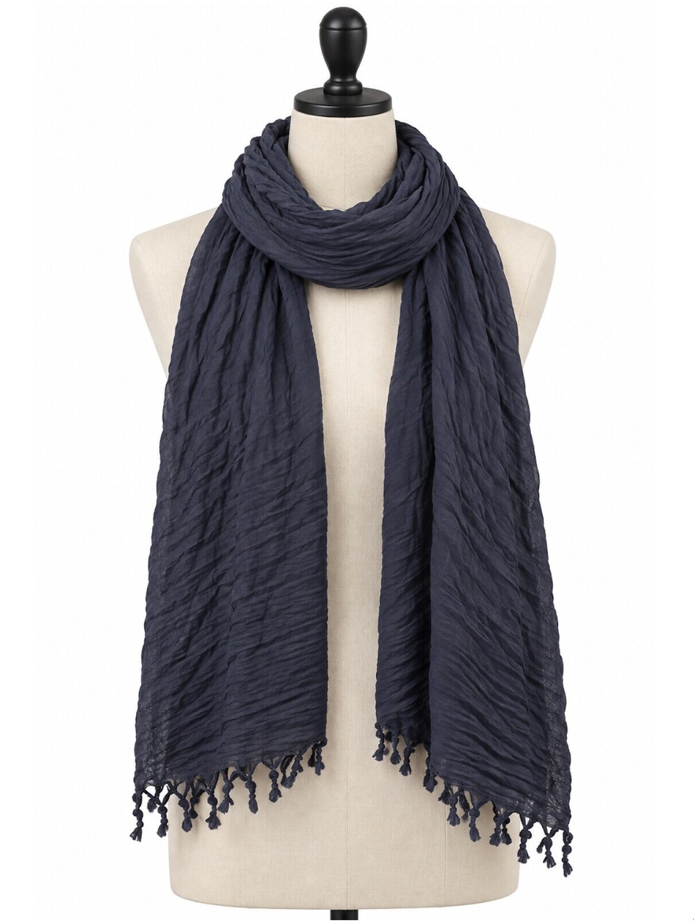 Unbranded Navy Blue Lightweight Scarf Wrap Shawl Fringe 63x24 Solid